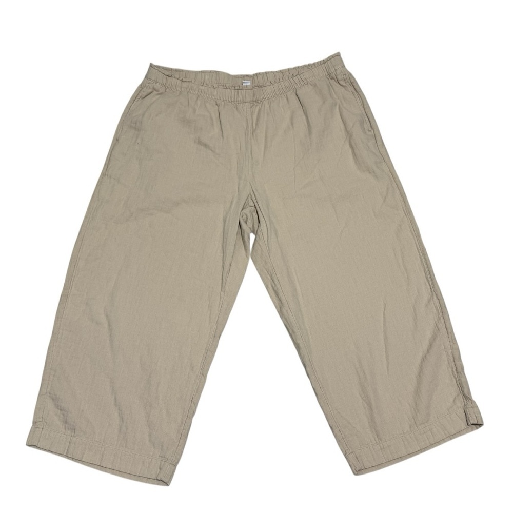 Old Navy Women’s XXL High Rise Wide Leg Cropped Pants Beige Cotton Comfort Waist
